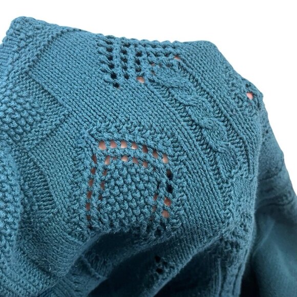 Eddie Bauer Sweater Womens Large Teal Cotton Knit USA Vintage Textured Pattern - Picture 2 of 7